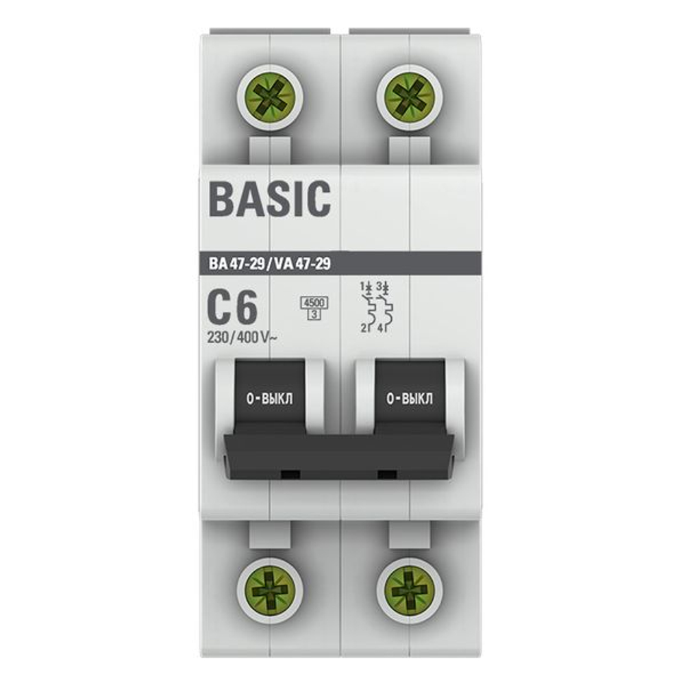 Автоматический выключатель ВА 47-29 2P 6А (C) 4,5кА BASIC