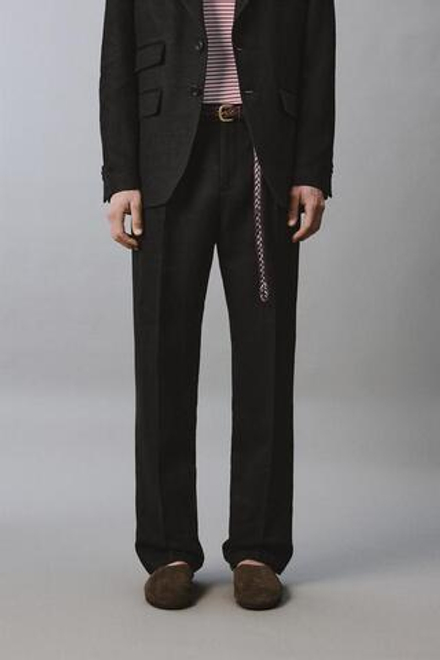 ZARA X AARON LEVINE КОСТЮМНЫЕ БРЮКИ ИЗ 100% ЛЬНА, ЧЕРНЫЙ