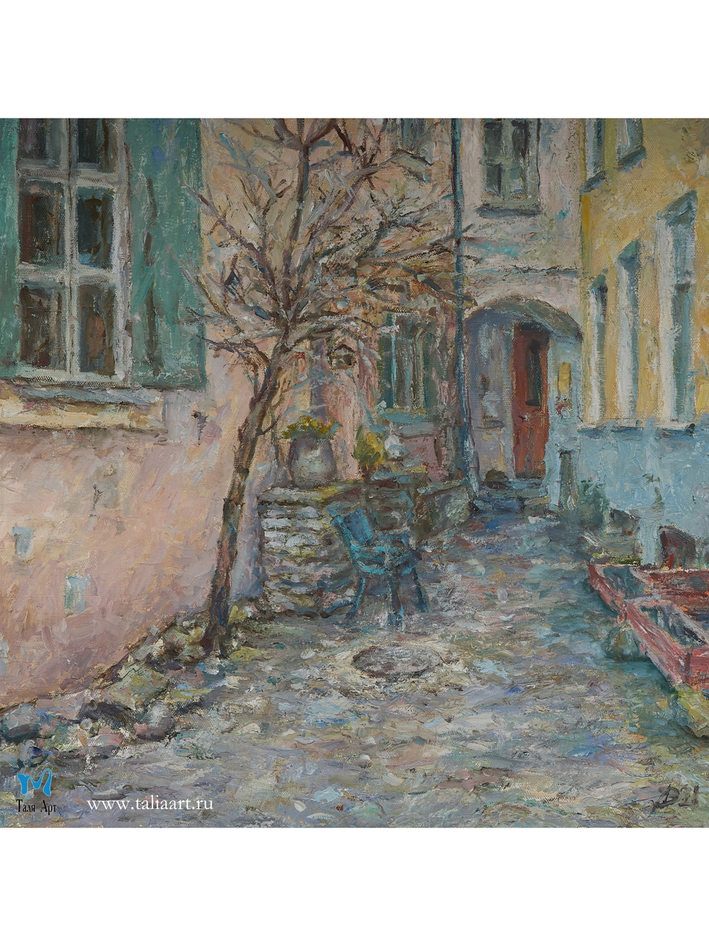 Сумка-шоппер из хлопка на кнопке с регулирующейся лямкой и авторской картинкой "Таллинский дворик"