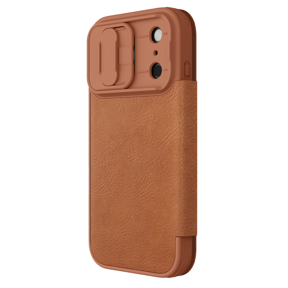Кожаный чехол книжка коричневого цвета для iPhone 17 Pro, серия Qin Pro Leather от Nillkin