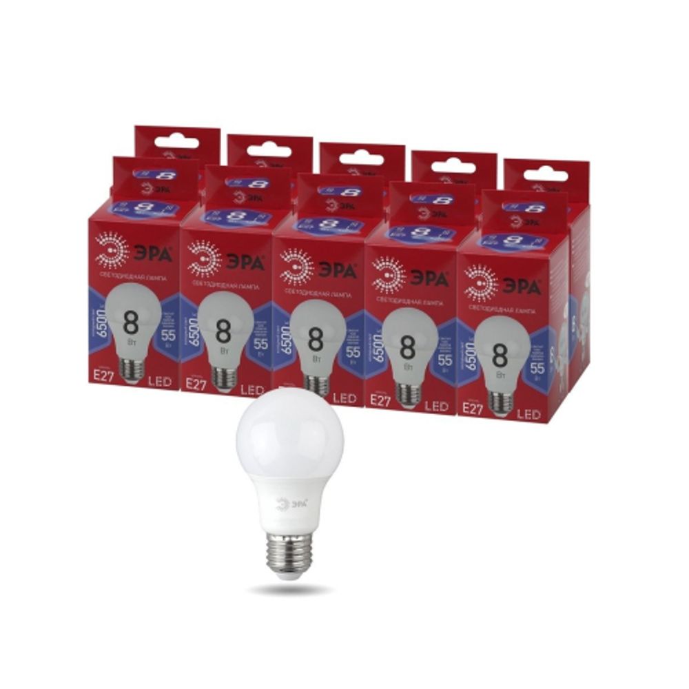 Лампа светодиодная ЭРА RED LINE LED A60-8W-865-E27 R 8Вт груша холодный дневной свет Е27 | Лампы cветодиодные Груша (A)