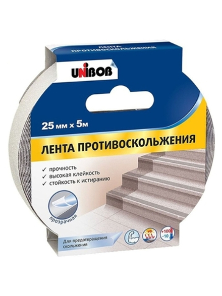 Клейкая лента противоскольжения прозрачная "UNIBOB" 25мм*5м (44шт)