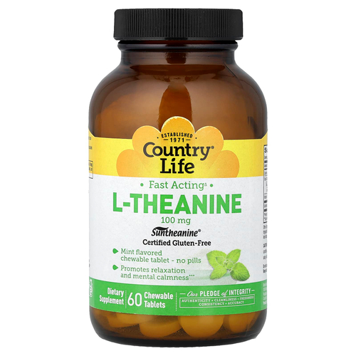 Country Life, L-теанин, 100 мг, 60 жевательных таблеток