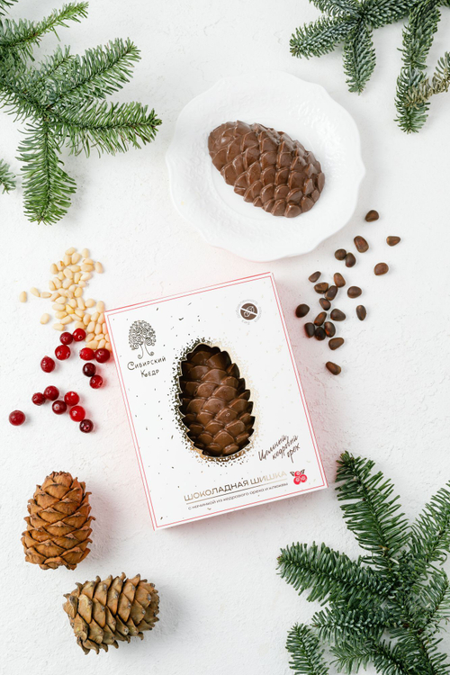 Шишка шоколадная без сахара с кедровым орехом и клюквой / 80 г / ТМ Сибирский кедр