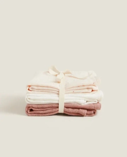 ZARA HOME ДЕТСКОЕ МУСЛИНОВОЕ ПОЛОТЕНЦЕ (НАБОР ИЗ 3 ШТ.), РОЗОВЫЙ