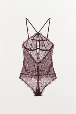 ZARA КРУЖЕВНОЕ БОДИ, ТЕМНО-ГРАНАТОВЫЙ