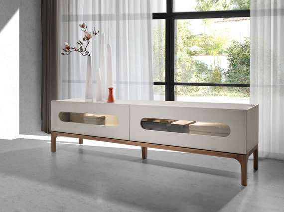 Тумба под ТВ 3242/CP2205TV2 из серого и орехового дерева с внутренней подсветкой