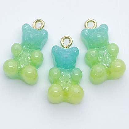 Подвеска Мишка, цвет желтый+голубой+блестки, золотистый бейл, размер 17*11 мм, цена за 1 шт