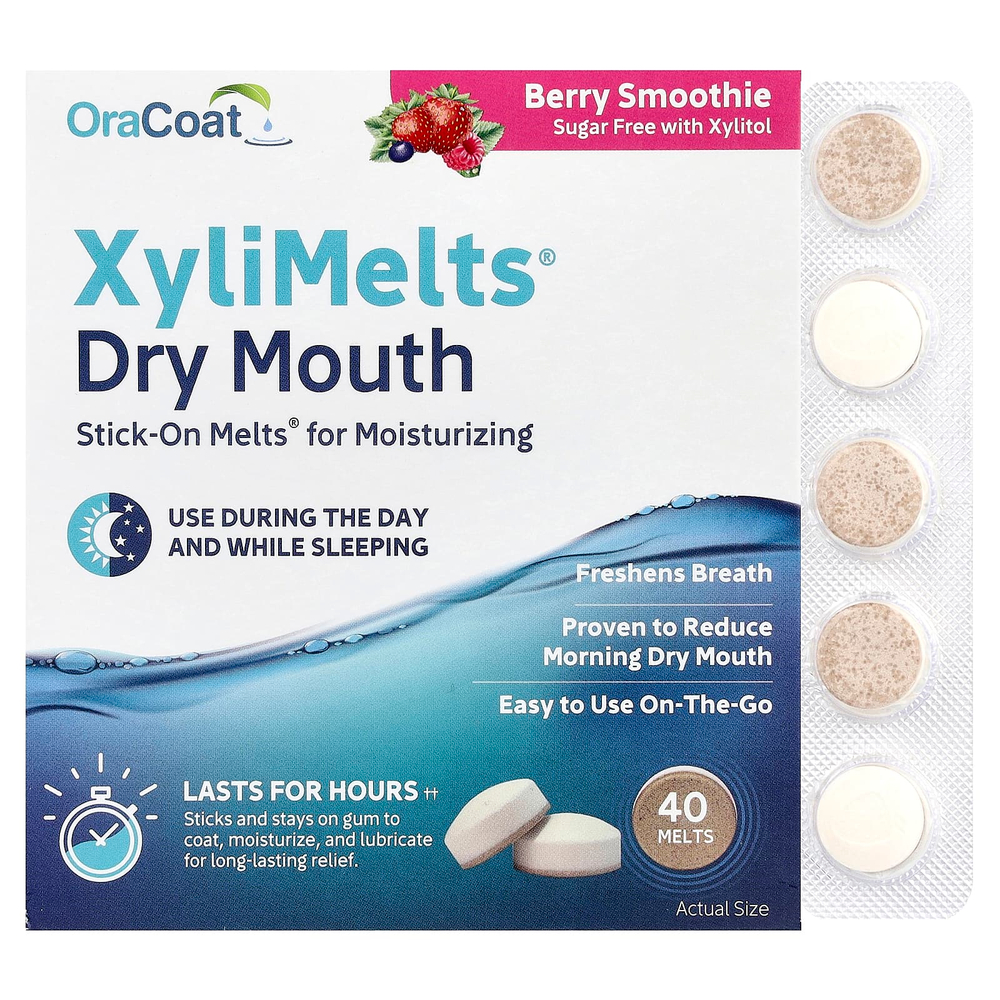 OraCoat, XyliMelts®, средство от сухости во рту, ягодный смузи, 40 таблеток