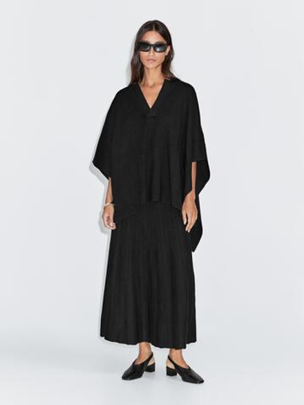 Massimo Dutti Короткая вязаная накидка с V-образным вырезом, черный
