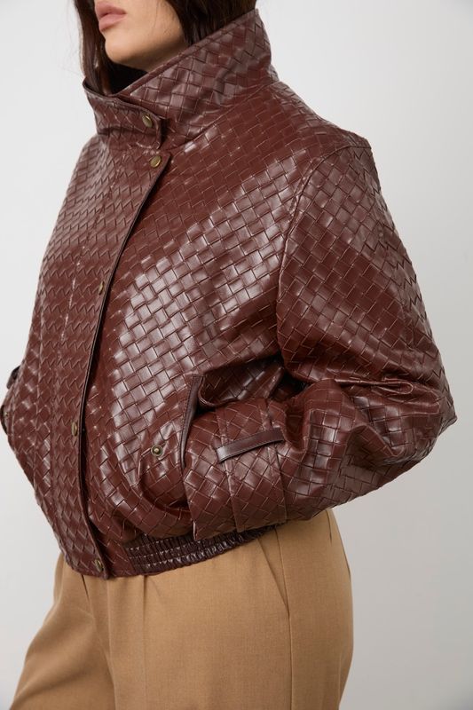 Куртка-бомбер из экокожи, коричневый