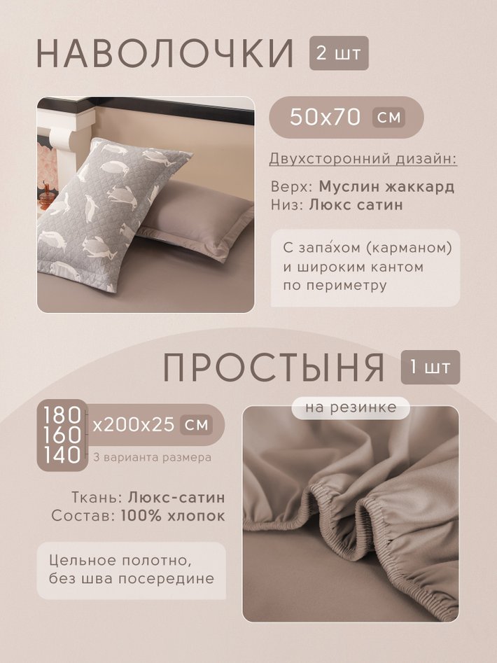 Комплект постельного белья на резинке с покрывалом Сатин Вуаль Авроры «Арктический сон»