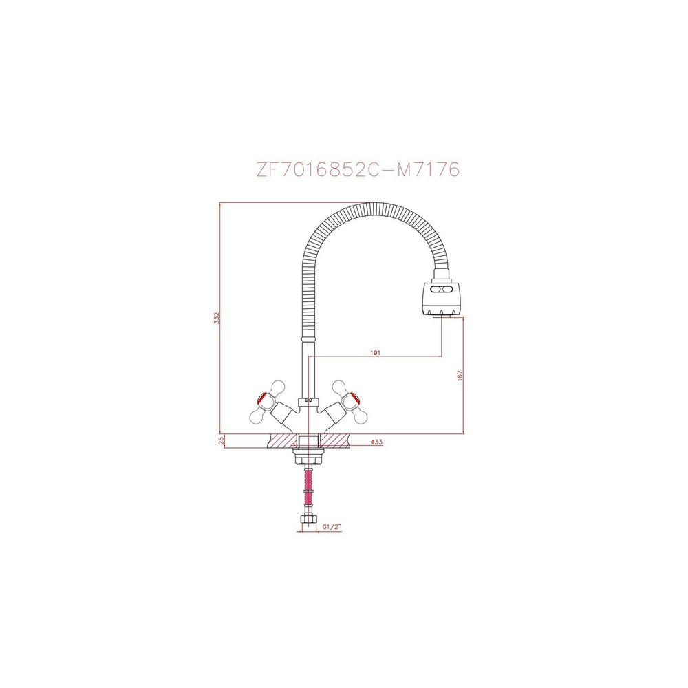 Смеситель для кухни 1/2 кер CN4319-3 CRON высокий гибкий излив, п/гайку, ХРОМ