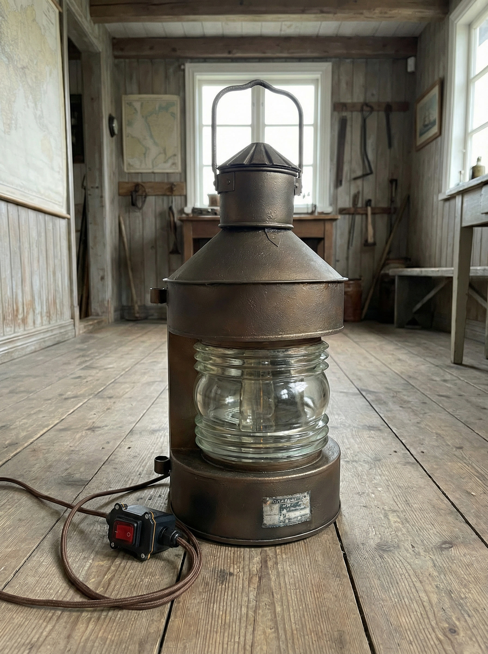Большой напольный светильник из корабельного топового фонаря «Топовый ТС», Ленинград, 1970 год