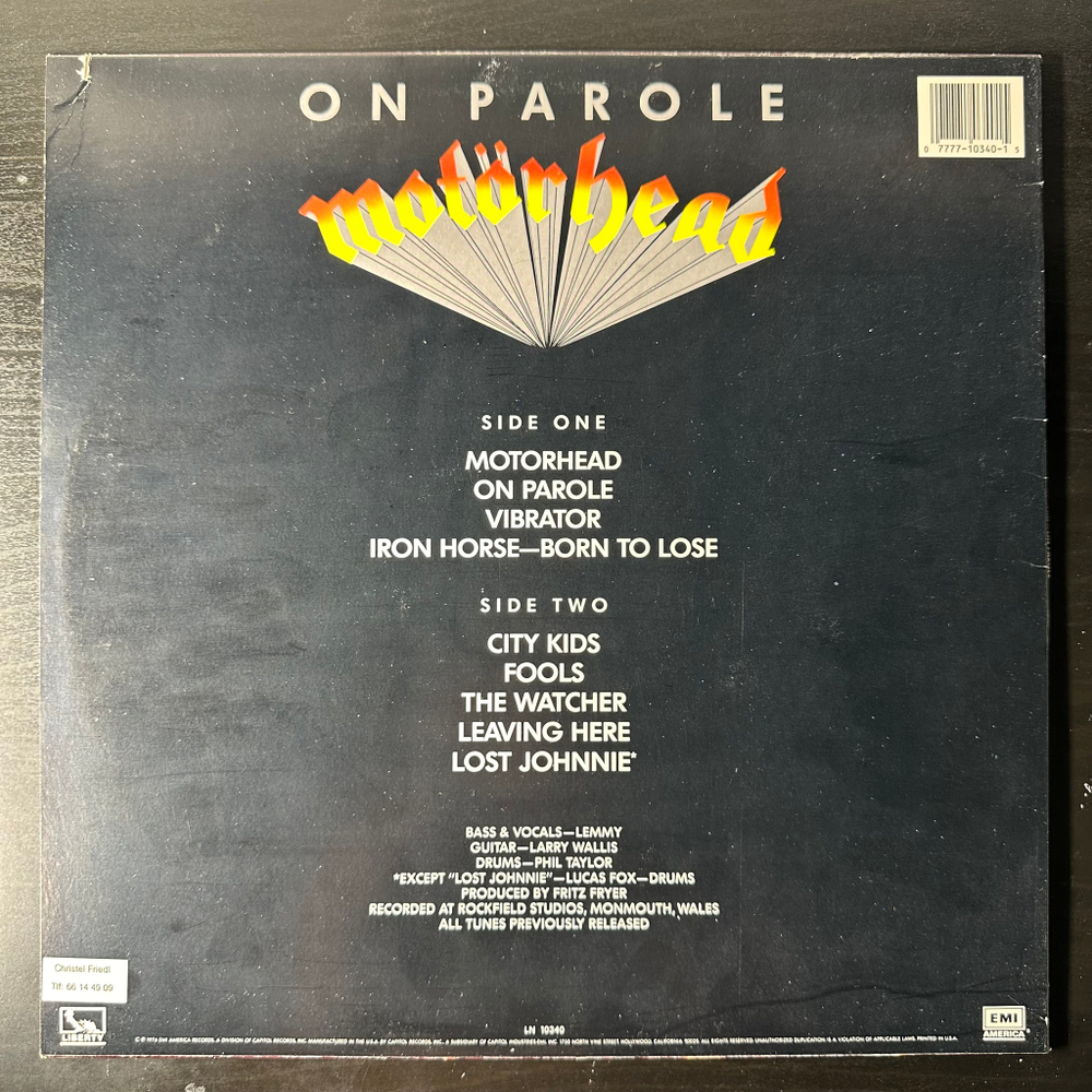 Motorhead ‎– On Parole (США)