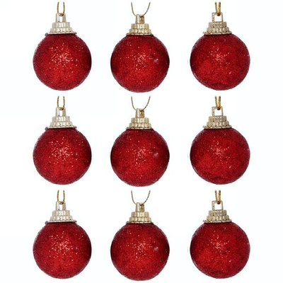 Новогодние шары 3 см (набор 9 шт) "Блестящее напыление", красный (Серпантин)