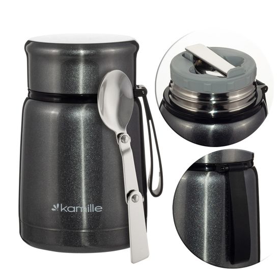 Термос для еды 530 мл. из нержавеющей стали Kamille KM 2099 с ложкой и ремешком