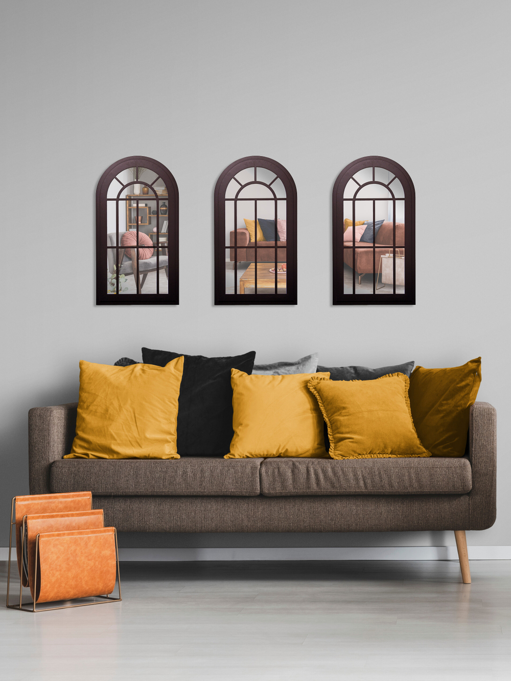 Декор для дома и интерьера "Зеркальное окно-арка" 67х34 см