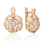 Серьги «Камелии» с английским замком из красного золота с фианитами