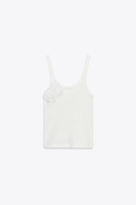 ZARA ТОП В РУБЧИК С ЦВЕТАМИ, БЕЛЫЙ