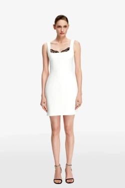 Платье мини из крепа с кружевом