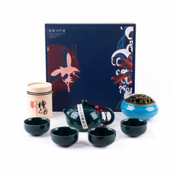 278221 Сервиз "Магия аромата" чайн.220мл, банка,синяя курильница,4 пиалы 60мл,коробка,фарфор,зелёный