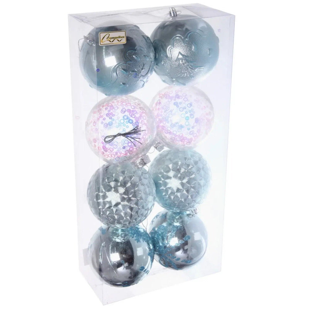 Новогодние шары «Сказочное королевство» 10 см (набор 8 шт), Голубой