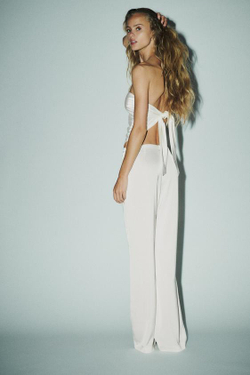 ZARA АТЛАСНЫЕ БРЮКИ С ВЫСОКОЙ ПОСАДКОЙ, ЭКРЮ