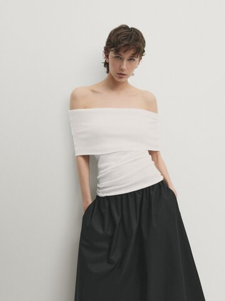 Massimo Dutti Топ с открытыми плечами, натуральный, кремовый