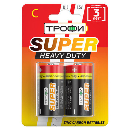 Батарейки Трофи R14-2BL SUPER HAEVY DUTY Zinc