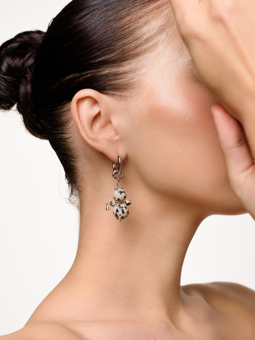 Моносерьга "Nevalyashka" яшма Silver