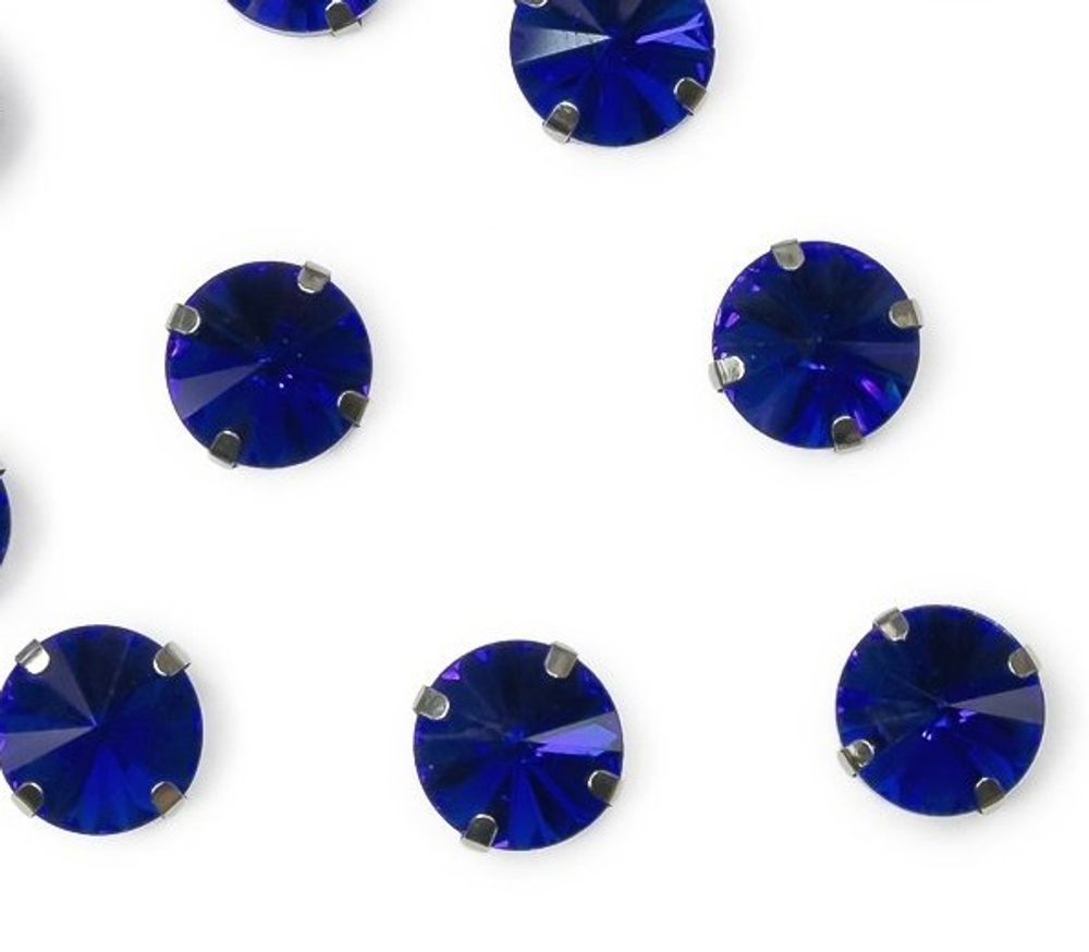 Стразы пришивные стекло в оправе, d 12 мм, синий