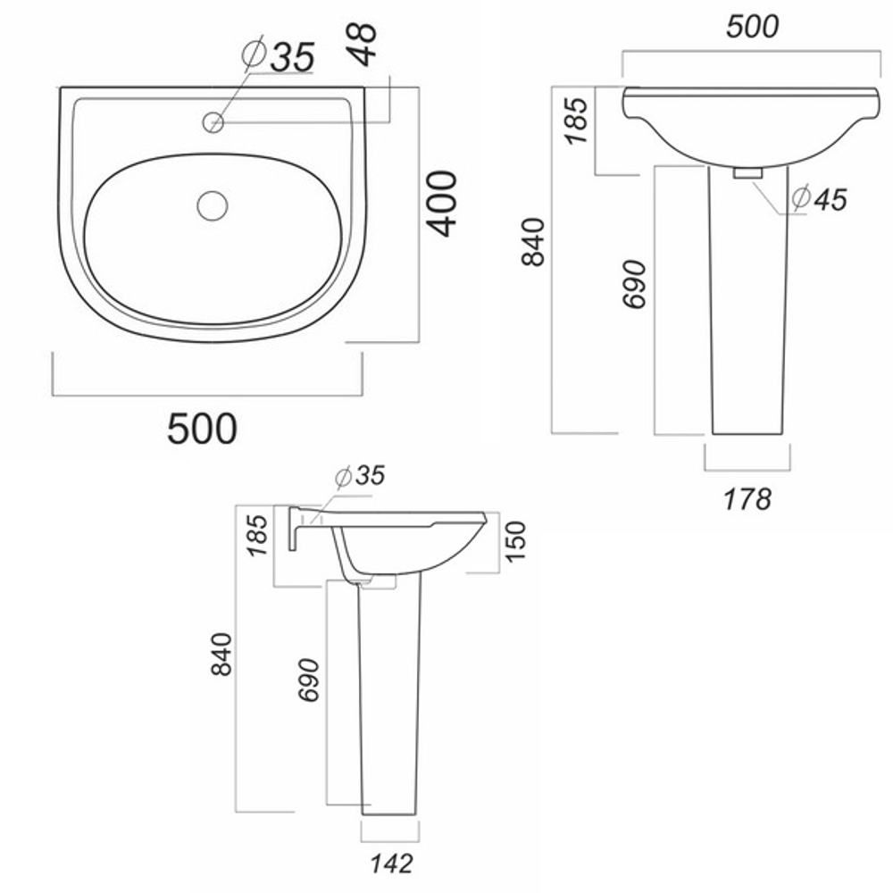 Умывальник-тюльпан "Комфорт-50" с отв (Sanita)