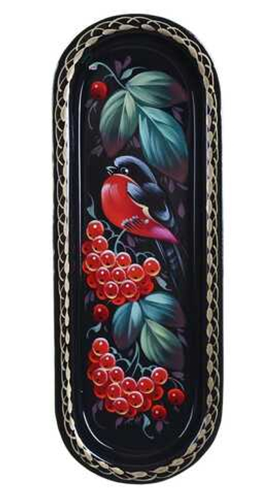 Жостовский поднос декоративный, размер 21х8 см (A4), металлический