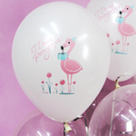 Воздушные шары Орбиталь с рисунком С Днем Рождения Фламинго, 25 шт. размер 12" #812109