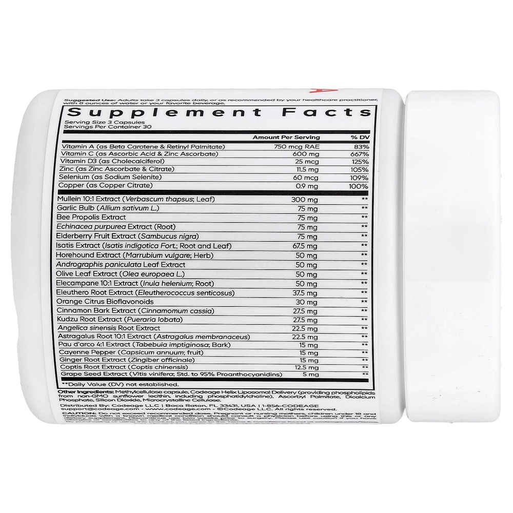 Codeage, Liposomal Mullein Ultra, липосомальный коровяк, 90 растительных капсул