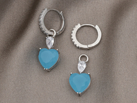 Серьги-кольца с подвесом "Сердце" 31мм, с голубым кристаллом