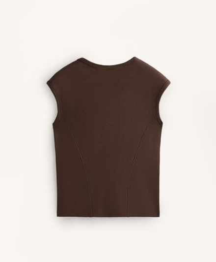 Oysho Футболка с короткими рукавами в рубчик из хлопка и модала, коричневый