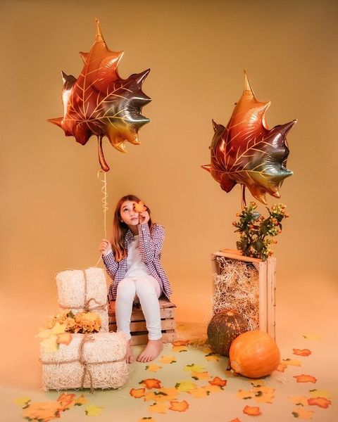 Шар (35''/89 см) Фигура, Осенний лист, Голография, 1 шт.