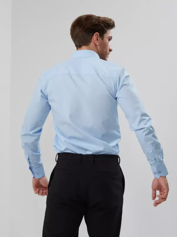 Рубашка на невысокий рост LOW SLIM FIT с длинным рукавом, голубая