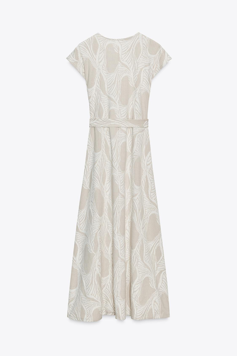 ZARA ЖАККАРДОВОЕ ПЛАТЬЕ С ПОЯСОМ, ЭКРЮ/БЕЖЕВЫЙ