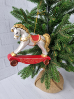 Лошадка Каталка ёлочная игиушка из фарфора