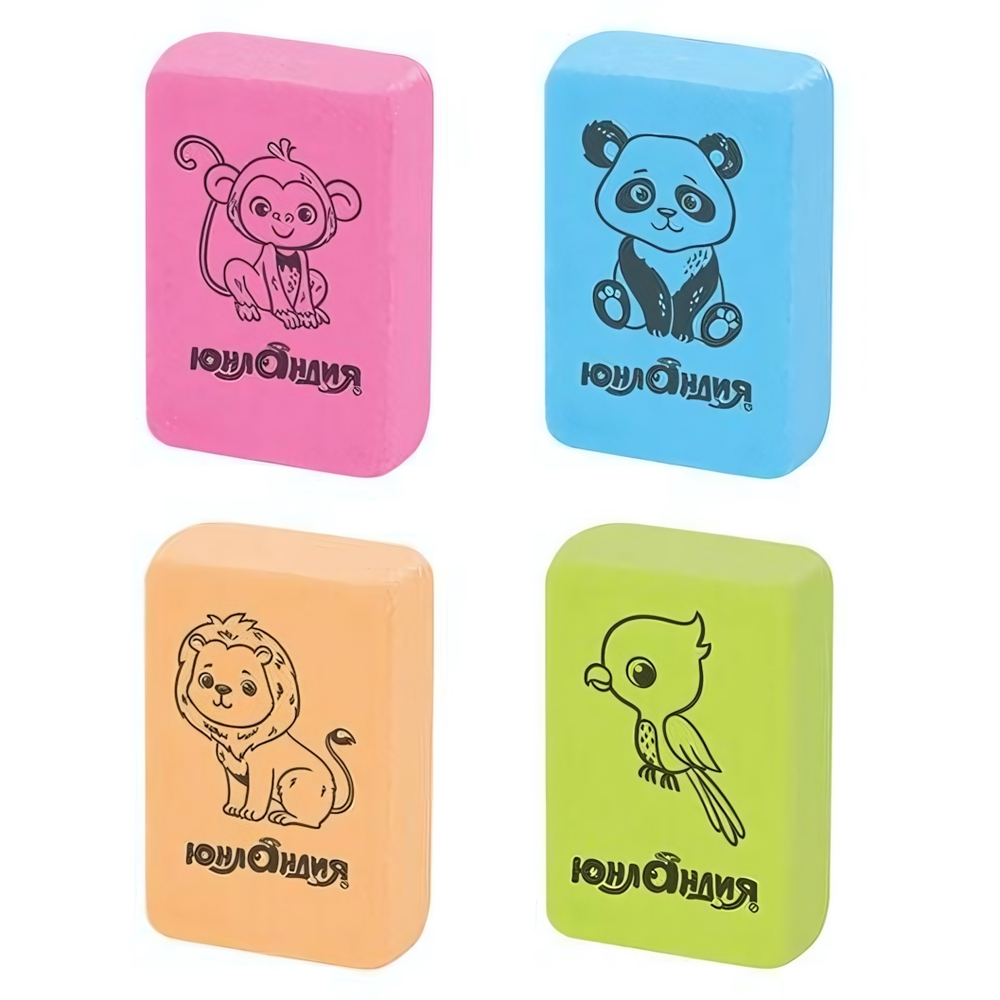 Ластик 28х18х10мм. прямоугольный "Зверушки" (Юнландия)