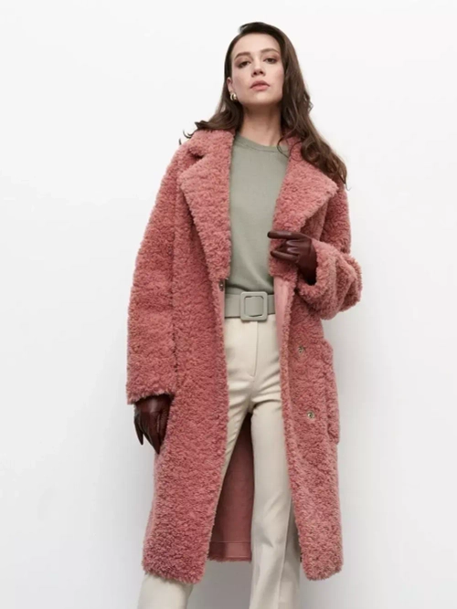 Шуба женская чебурашка тедди экомех, розовая, SilverFox