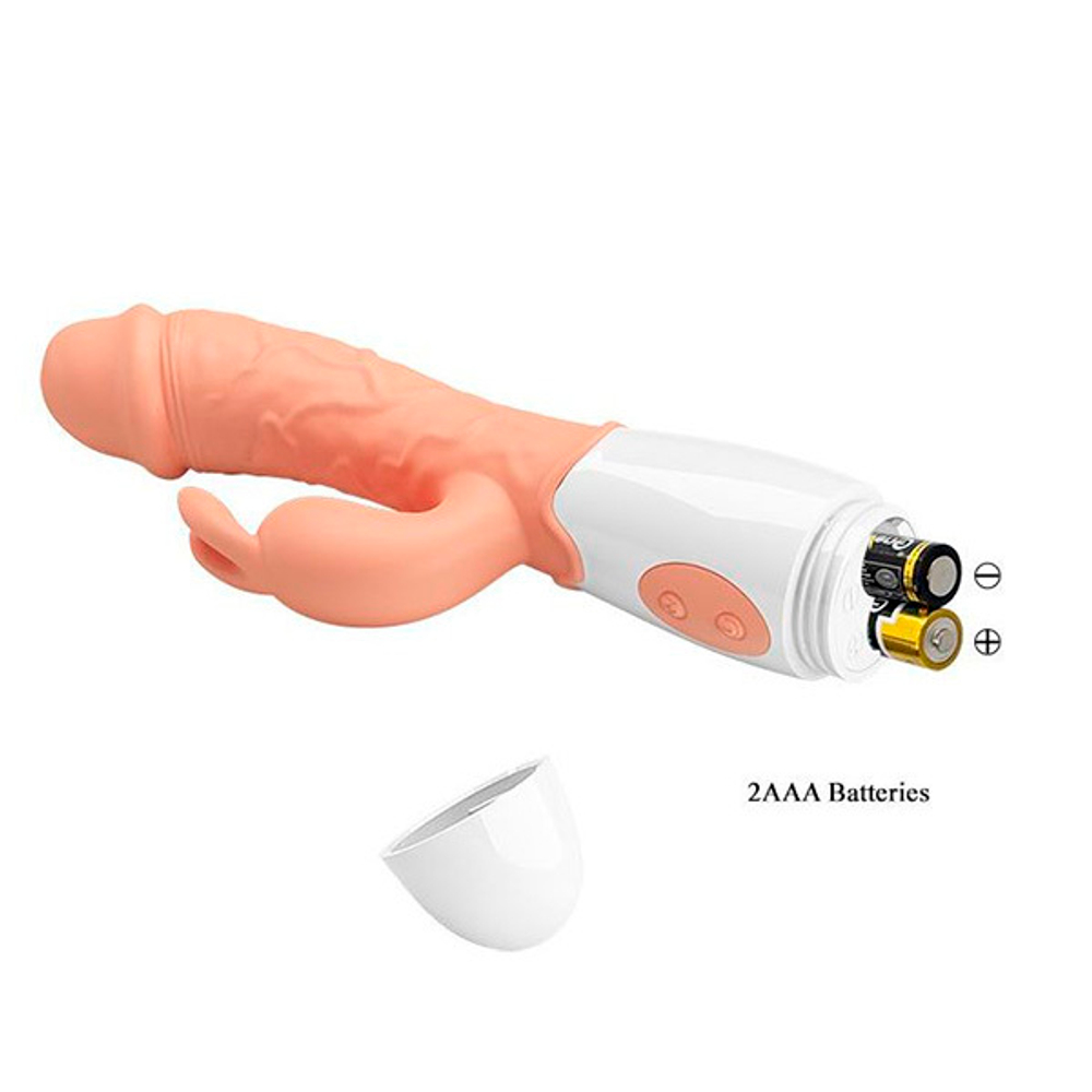 Телесный вибратор с клиторальным стимулятором 19,2см Pretty Love Easter Bunny BI-014962R