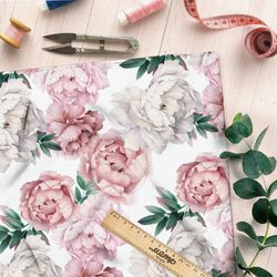 Ткань футер 2-х нитка пионы нежные весенние