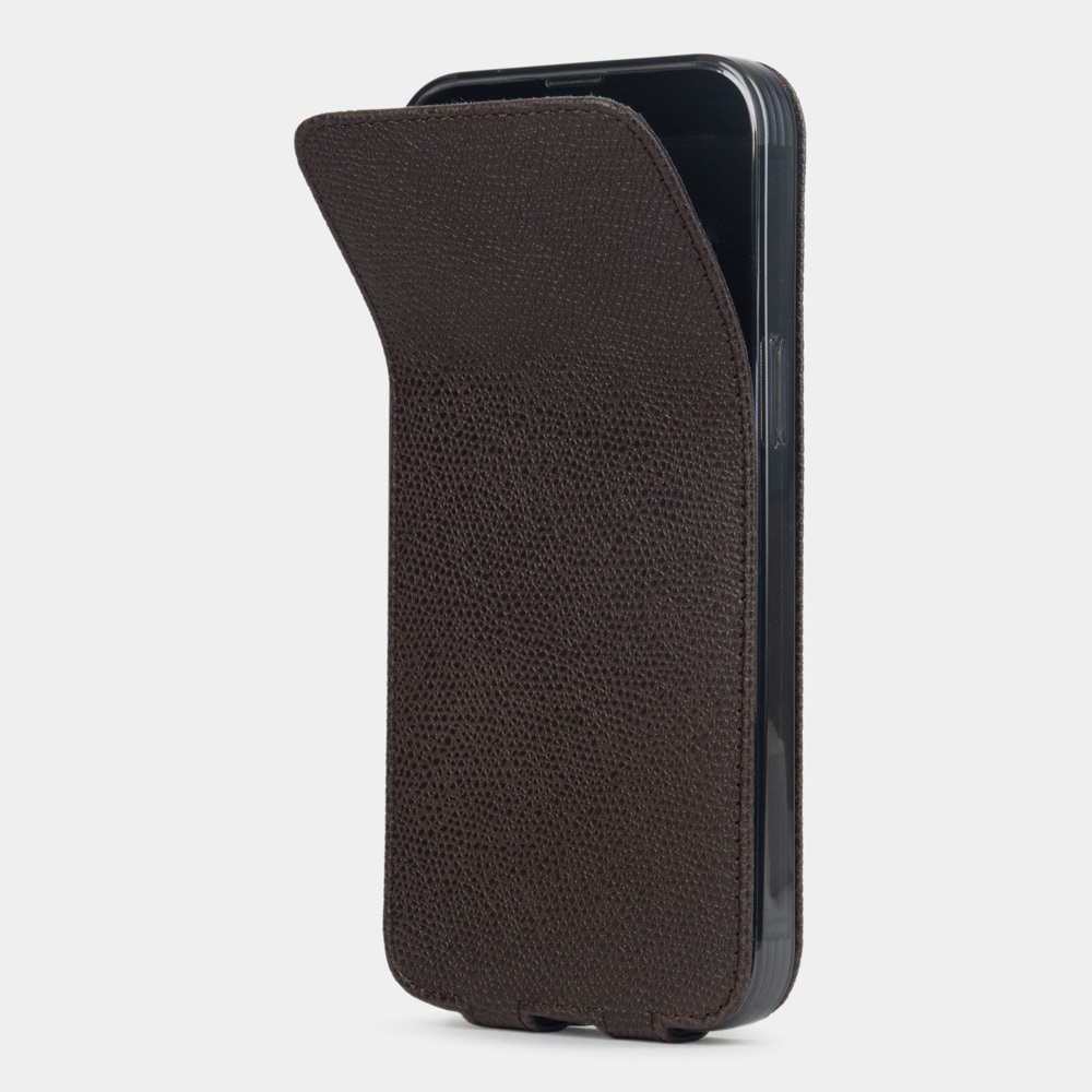 Чехол кожаный для iPhone 14 Pro Max коричневого цвета