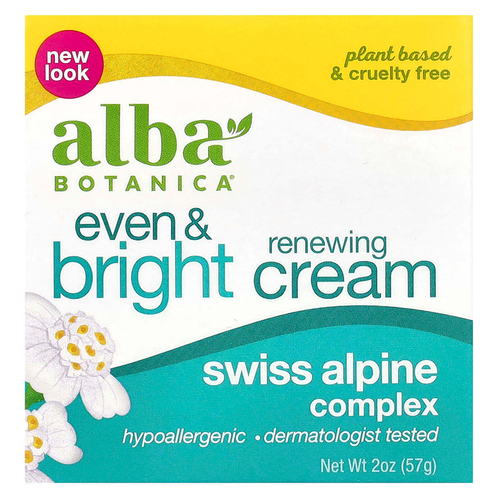Alba Botanica, Даже & Bright, восстанавливающий крем, швейцарский альпийский комплекс, 57 г (2 унции)