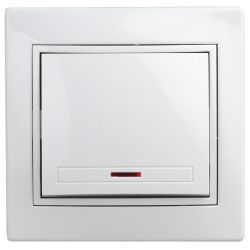 Выключатель Intro Plano 1-102-01 одноклавишный с подсветкой, 10А-250В, IP20, СУ, белый