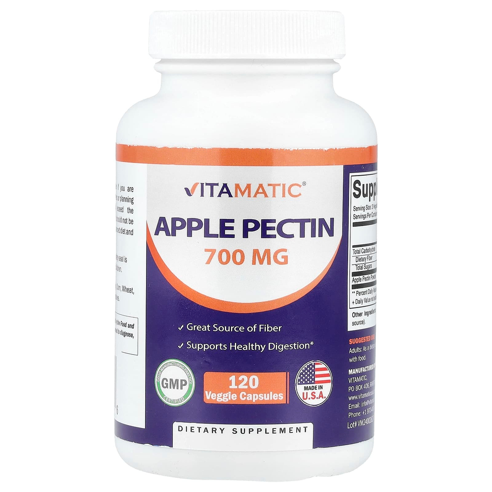 Vitamatic, Яблочный пектин, 120 растительных капсул (700 мг на капсулу)
